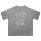 ビールとアート TM-3 Designの名画 × BEER（鳥獣戯画）ロゴ賑やかver.白線画 Oversized T-Shirt