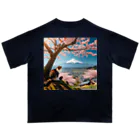 猫好き Japanの富士山と猫 オーバーサイズTシャツ