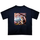 猫好き Japanの富士山と猫 オーバーサイズTシャツ