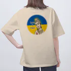 諭苑のSUZURI店のLove＆Peace観世音菩薩ウクライナ国旗背景 オーバーサイズTシャツ