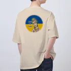 諭苑のSUZURI店のLove＆Peace観世音菩薩ウクライナ国旗背景 オーバーサイズTシャツ