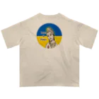 諭苑のSUZURI店のLove＆Peace観世音菩薩ウクライナ国旗背景 Oversized T-Shirt