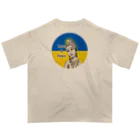 諭苑のSUZURI店のLove＆Peace観世音菩薩ウクライナ国旗背景 オーバーサイズTシャツ