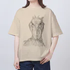 森図鑑の[森図鑑] ハシビロコウの顔 鉛筆画 Oversized T-Shirt