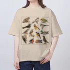 Hick3desuの野鳥集合イラストB オーバーサイズTシャツ