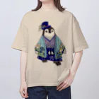 ヤママユ(ヤママユ・ペンギイナ)の着物ぺんぎんーいずれは菖蒲かエンペヒナー Oversized T-Shirt