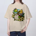 Cody the Lovebirdの（両面）仲良しインコ（表面）+ モーニングバード (背面）Chubby Bird オーバーサイズTシャツ