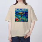 日本の風景 COOL JAPANの日本の風景:沖縄渡嘉志久ビーチの泳ぐ海がめ、Japanese scenery: Sea turtle swimming at Tokashiki Beach, Okinawa Oversized T-Shirt