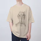 森図鑑の[森図鑑] ハシビロコウの顔 鉛筆画 Oversized T-Shirt