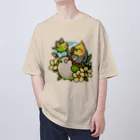 Cody the Lovebirdの（両面）仲良しインコ（表面）+ モーニングバード (背面）Chubby Bird オーバーサイズTシャツ