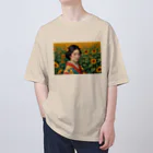 大正ロマン・昭和モダンの浮世絵風　向日葵畑美人図 Oversized T-Shirt