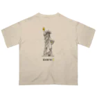 ビールとアート TM-3 Designの彫刻 × BEER（自由の女神）黒線画 オーバーサイズTシャツ