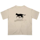 小鳥と映画館の黒猫と影　英字白 オーバーサイズTシャツ