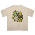 Cody the Lovebirdの（両面）仲良しインコ（表面）+ モーニングバード (背面）Chubby Bird オーバーサイズTシャツ