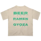 takibicoのビール・ラーメン・餃子のゴールデントライアングル オーバーサイズTシャツ