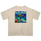 日本の風景 COOL JAPANの日本の風景:沖縄渡嘉志久ビーチの泳ぐ海がめ、Japanese scenery: Sea turtle swimming at Tokashiki Beach, Okinawa Oversized T-Shirt