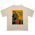 mirinconixのポジティブな思考回路のレトロなロボットくん オーバーサイズTシャツ