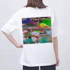 ShuszloのFlamingos covered with color  オーバーサイズTシャツ