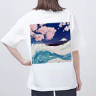 にょんのTシャツ屋さんの桜と富士山と波 オーバーサイズTシャツ