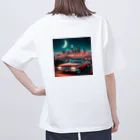 レモングラスの赤色のアメリカ車　ノスタルジック オーバーサイズTシャツ