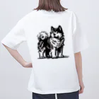 AREの秋田犬くん【大人気の粗絵シリーズ】 オーバーサイズTシャツ