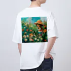 AQUAMETAVERSEのお花畑に囲まれる猫ちゃんと私 アメジスト 2846 オーバーサイズTシャツ