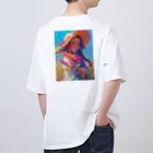 AQUAMETAVERSEのツバの広い帽子と春の花　ラフルール　1859 オーバーサイズTシャツ