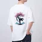 Yutaka_Hのハイキック背景桜Tシャツ オーバーサイズTシャツ