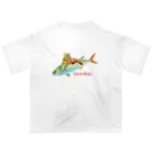 ニャンウィズのアニキのお魚ゲットだぜ 海version オーバーサイズTシャツ