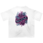 N SAUNA LOGOのネオン風花柄サウナロゴ11　花柄ver.4 Oversized T-Shirt