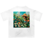 AQUAMETAVERSEのお花畑に囲まれる猫ちゃんと私 アメジスト 2846 Oversized T-Shirt