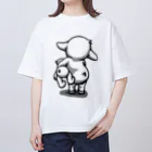 mei-channel SUZURI店のメイとトト　（モノクロ） オーバーサイズTシャツ