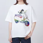 N谷スタジオのチワワのすっちゃんバイクに乗る〜レインボーバージョン〜 オーバーサイズTシャツ