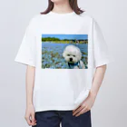 ☁️せとくん(陰キャ)☁️のビションフリーゼのセトくん　お花畑 オーバーサイズTシャツ