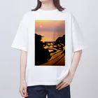 小佐々塾の夕陽と棚田 オーバーサイズTシャツ