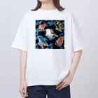 NORIMA'S SHOP の落ち葉のコラージュとかわいい野鳥たち オーバーサイズTシャツ