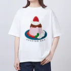 イラスト MONYAAT のバックプリント　毎月25日はプリンの日のプリン　イチゴプリン オーバーサイズTシャツ