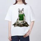 犬グッズの店しえるぶるーのマフラーを着けたフレンチブルドッグ　クリーム Oversized T-Shirt