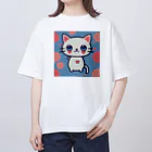 A31eの狛猫のミケ「はーとびーと」 オーバーサイズTシャツ