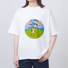 わんらぶの桜道通り行くわんちゃん オーバーサイズTシャツ