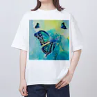 CCCHEART のbutterfly×Blue green Oversized T-Shirt