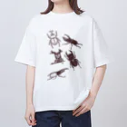 23_drawingのカブトムシとクワガタ オーバーサイズTシャツ