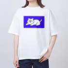 にこみもちのやつの苦笑い猫（青） オーバーサイズTシャツ