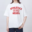 sports_tower スポーツタワーの4×100mリレー・リレー競走・赤・陸上競技・400メートルリレー走・デザイン・Tシャツ・陸上部・男子・女子・ジュニア・入賞・有力・確実・候補・有望・応援・精神力・集中力・日本人・陸上魂 Oversized T-Shirt