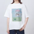 奈良のすごいタオル屋さん ときどき猫のあおによし　古墳とパラシュートの副店長 Oversized T-Shirt