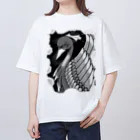 greetenの不死鳥アート　モノクロ オーバーサイズTシャツ