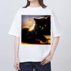 ねこノートの黒猫まるまり寝 オーバーサイズTシャツ