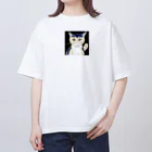 haru-2233の気品ある猫 シマシマ柄 Oversized T-Shirt