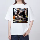 デザインウェアハウスちひろのハチワレにゃんこ Oversized T-Shirt