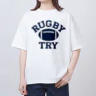 sports_tower スポーツタワーのラグビー・RUGBY・単色・グッズ・デザイン・楕円形ボール・イラスト・スポーツ・Tシャツ・男子・女子・かっこいい・かわいい・選手・ラガーマン・インゴール・ラグビーユニオン・ラグビーリーグ Oversized T-Shirt